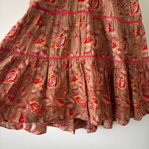 Philip Decaprio Designer Floral Maxi Halter Cotton Dress in Red and Tan Size 10 - Picture 4 of 11